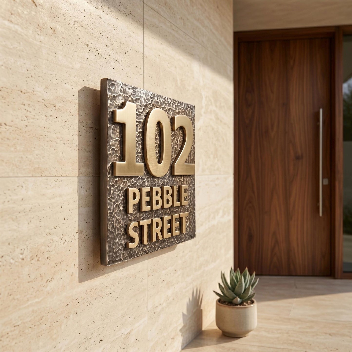 Custom House Number Sign | Electroformed Brass Address Plaque | 5 Finishes | Floating Mount | Housewarming Gift