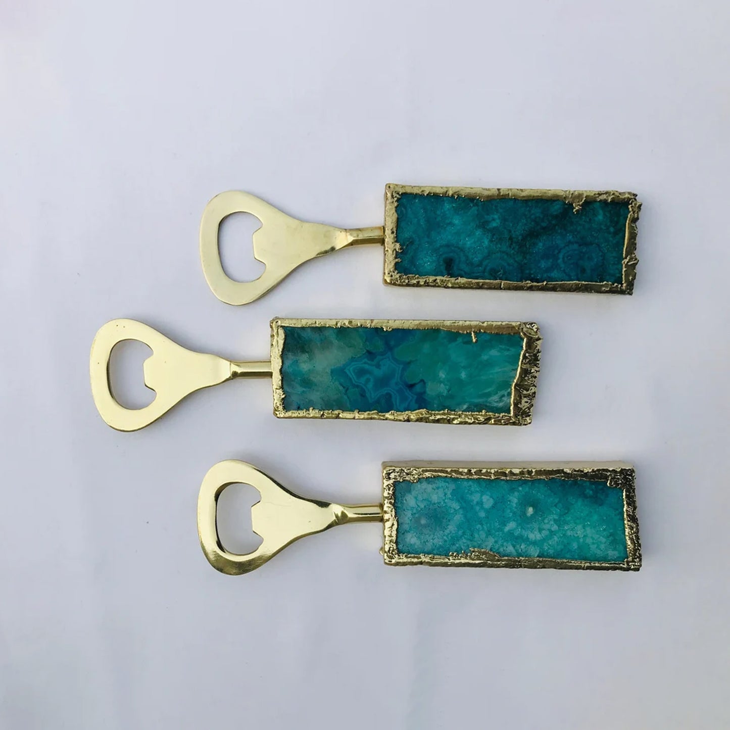 Set of 3 Aqua Agate Bottle Openers