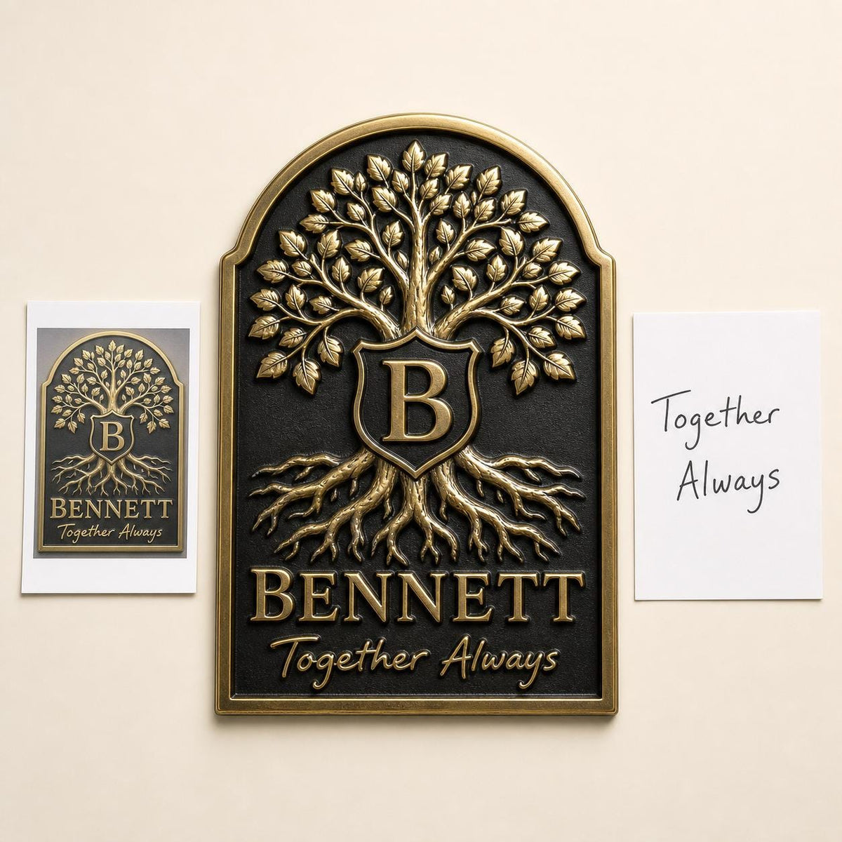 Design Your Own Family Tree Crest Plaque | Custom Surname & Motto | Antique Brass Wall Sign