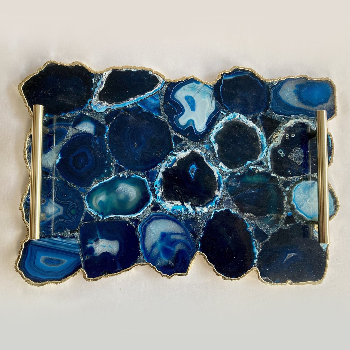Large Blue Agate Serving Tray With Plain Modern Brass Handles/Personalised Momentos/Sign Boards 10"x15"