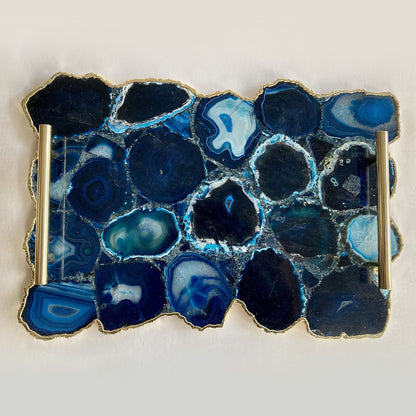 Large Blue Agate Serving Tray With Plain Modern Brass Handles/Personalised Momentos/Sign Boards 10"x15"
