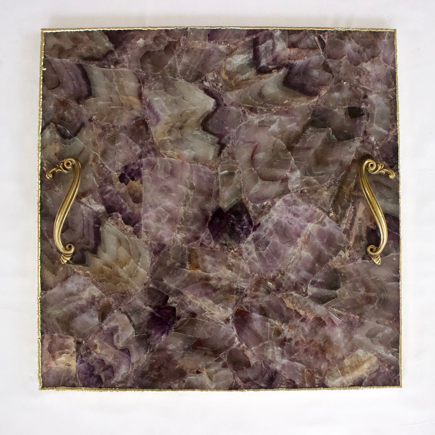 Amethyst Agate Serving Tray With Brass Handles | Square
