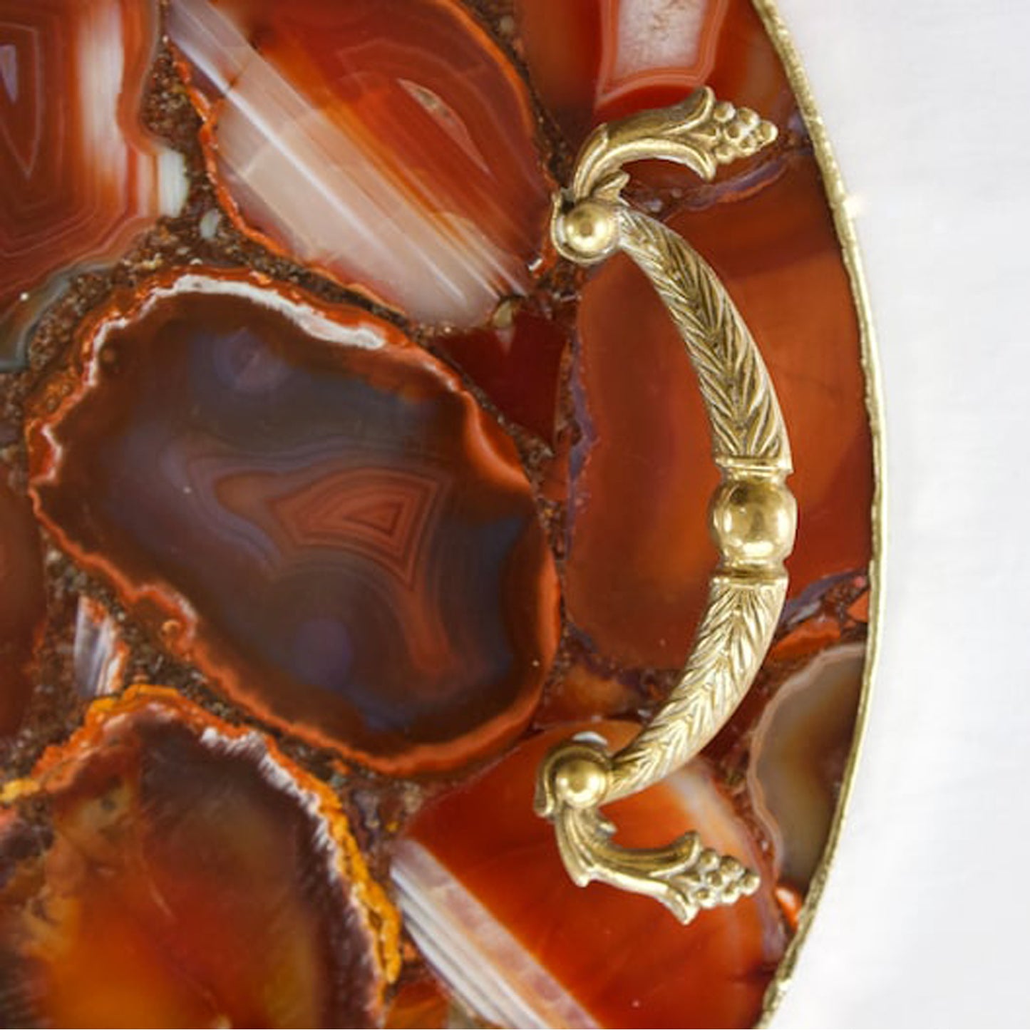 Red Agate Serving Tray With Brass Handles | Circular
