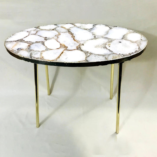 Oval White Agate/Crystal/Gemstone/Quartz Organic Edge Side/Drink/Table