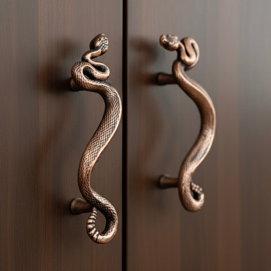 Swirling Snakes Brass Cabinet Handles | Antique Finish (Set of 2)