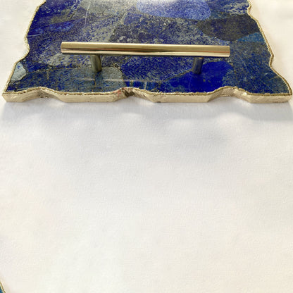 Large Lapis Lazuli Serving Tray With Plain Modern Brass Handles/Personalised Momentos/Sign Boards 10"x15"
