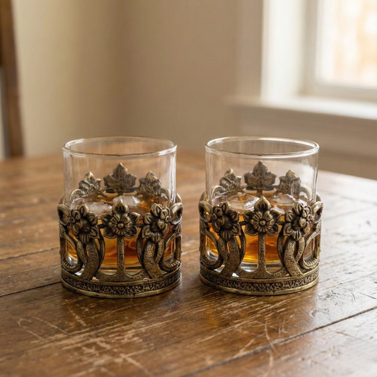 Set of 2 & Set of 4 - Crown Dragon Whisky Glasses | Juice Glasses | Drinkware | Statement Barware | Gold, Silver or Antique Finish