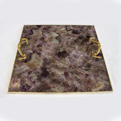 Square amethyst agate tray with Laurel Arch handles