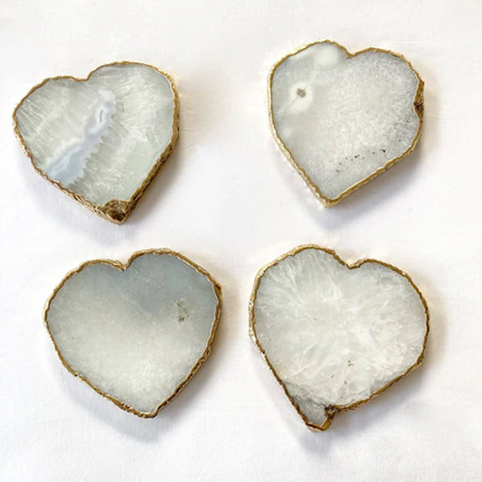 White Grey Agate - Set of 4 Large Heart Shaped Coasters | Personalised Momentos