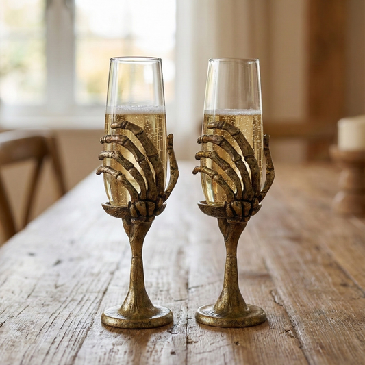 Set of 4 - Champagne Glasses | Cocktail Glasses | Halloween Glasses | Statement Barware | Gold, Antique or Silver Finish