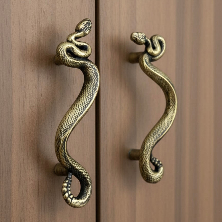 Swirling Snakes Brass Cabinet Handles | Antique Finish (Set of 2)