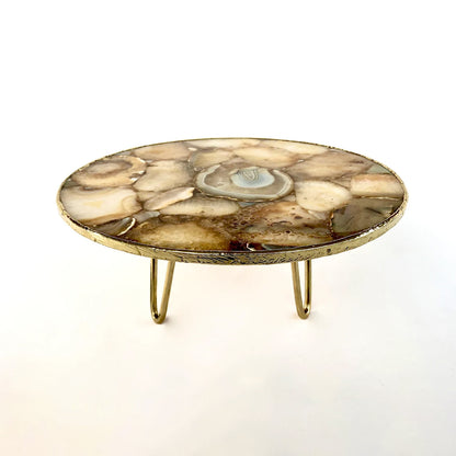Golden Brown Agate Cake Stand/Centrepiece/Display Stand/Tray 10" Round