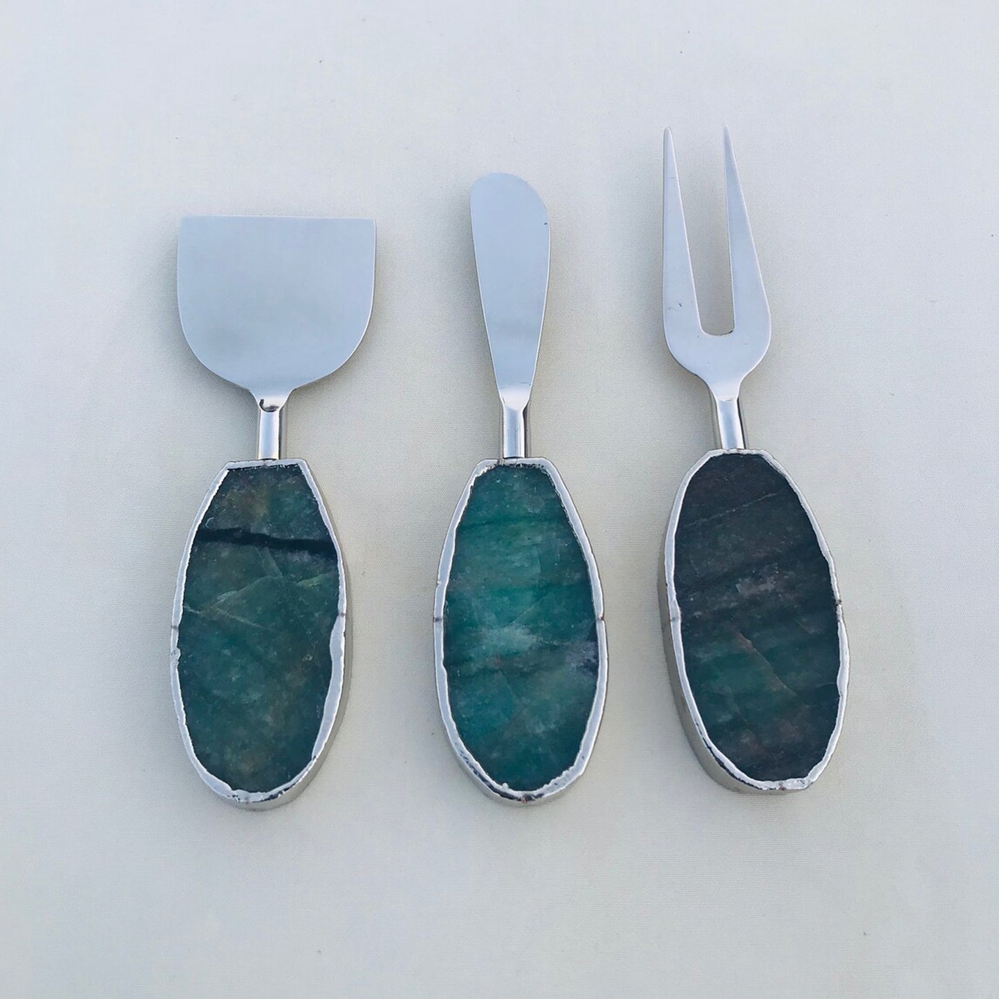 Set of 3 Green Agate Cheese Knives/Spreaders