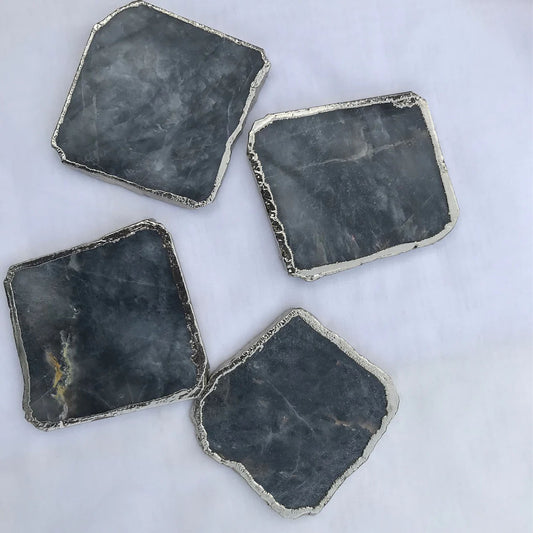 Grey Agate Quartz - Set of 4 Large Coasters/Personalised Momentos