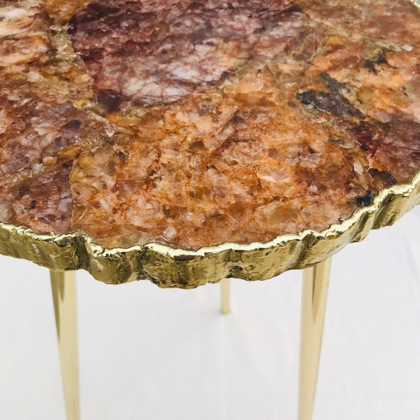Golden Quartz Agate Organic Edge Side/Coffee Table