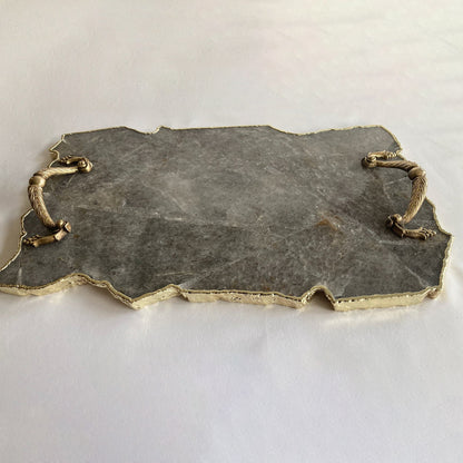 Large Smoky Grey Agate Serving Tray With Brass Handles/Personalised Momentos/Sign Boards 10"x15"