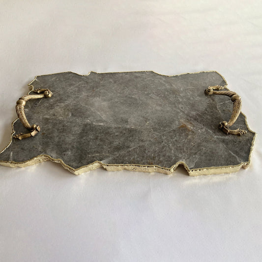 Large Smoky Grey Agate Serving Tray With Brass Handles/Personalised Momentos/Sign Boards 10"x15"