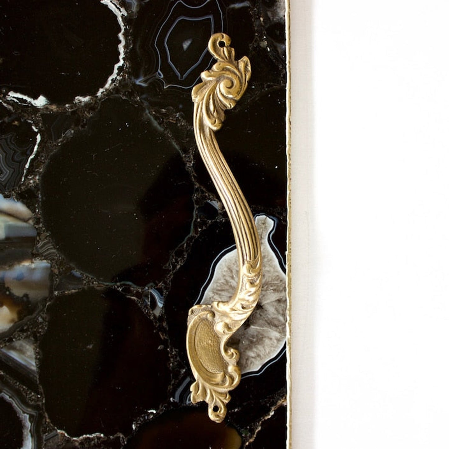 Black Agate Serving Tray With Brass Handles | Square