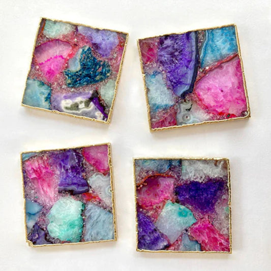 Multicoloured Composite Agate - Set of 4 Large Square Coasters | Personalised Momentos