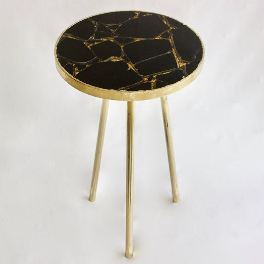 Gold Sparkle Infused Black Agate Round Coffee/Side Table