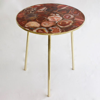 Maroon Red Agate Round Coffee/Side Table