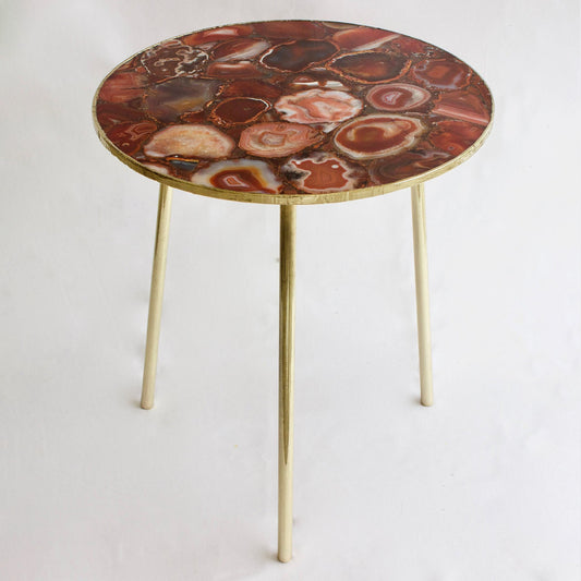 Maroon Red Agate Round Coffee/Side Table