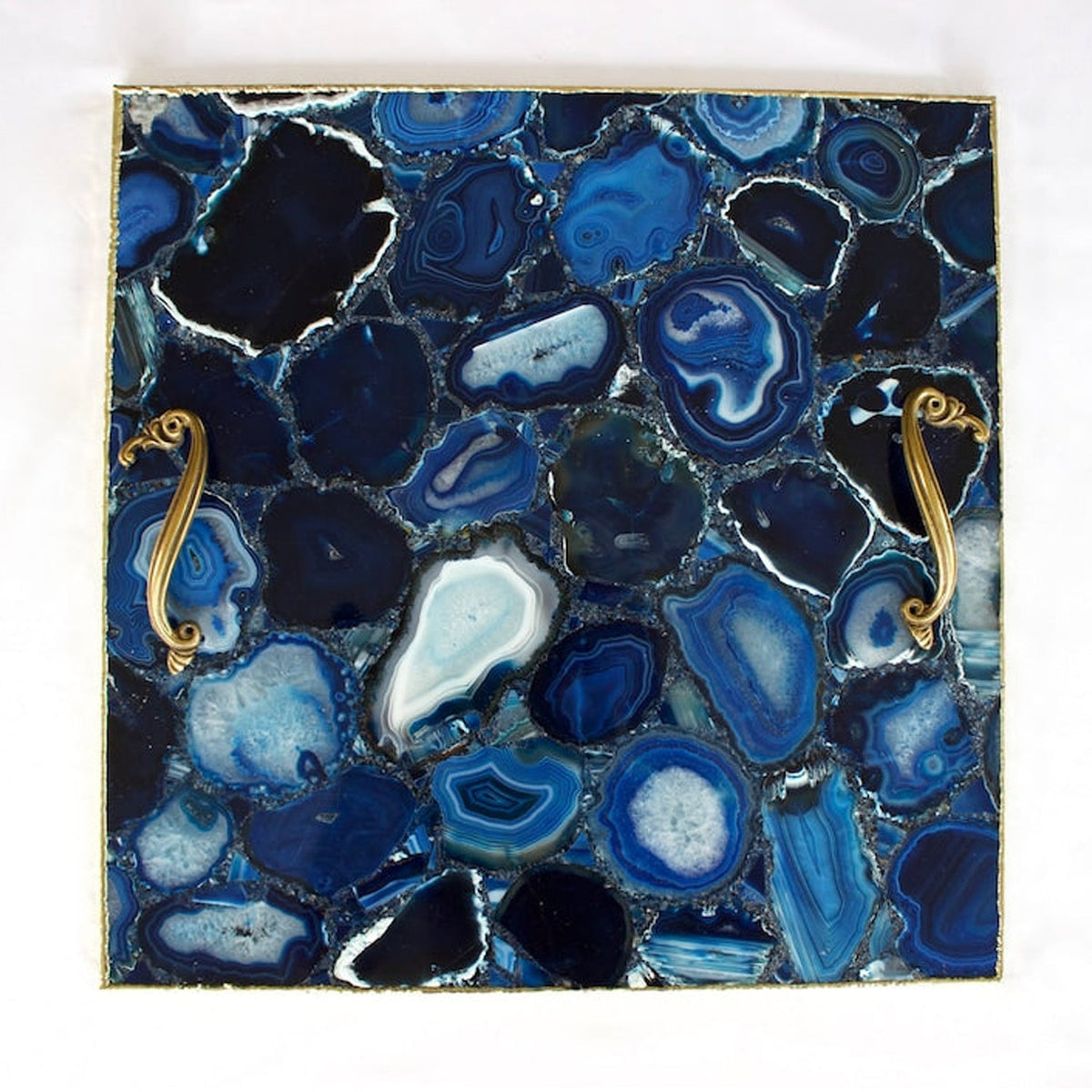 Serving tray in blue agate, 16 inches square