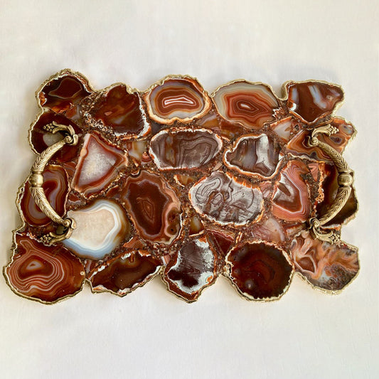 Large Red Agate Serving Tray With Brass Handles/Personalised Momentos/Sign Boards 10"x15"