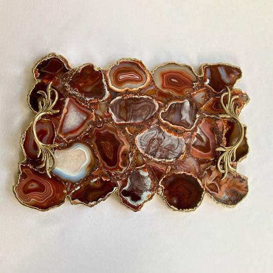 Large Red Agate Serving Tray With Brass Handles/Personalised Momentos/Sign Boards 10"x15"