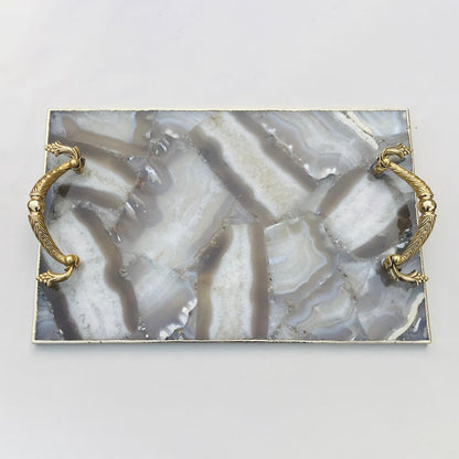 Wild Agate Serving Tray With Brass Handles