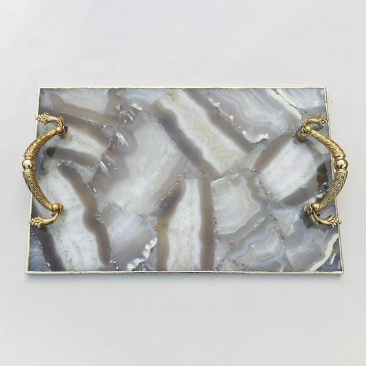 Wild Agate Serving Tray With Brass Handles