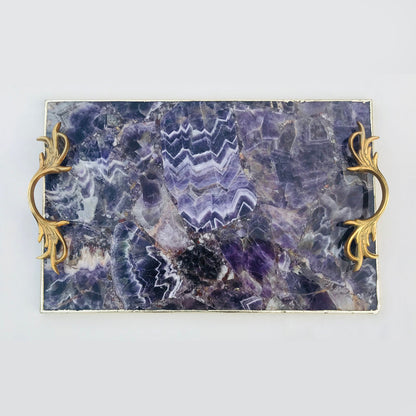 Amethyst Agate  Serving Tray With Brass Handles