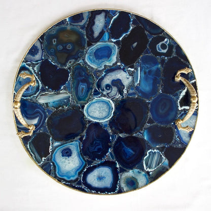 Serving tray cut from blue agate, no two circles alike