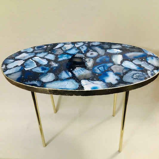 Blue Oval Agate/Crystal/Gemstone/Quartz Organic Edge Side/Drink/Table
