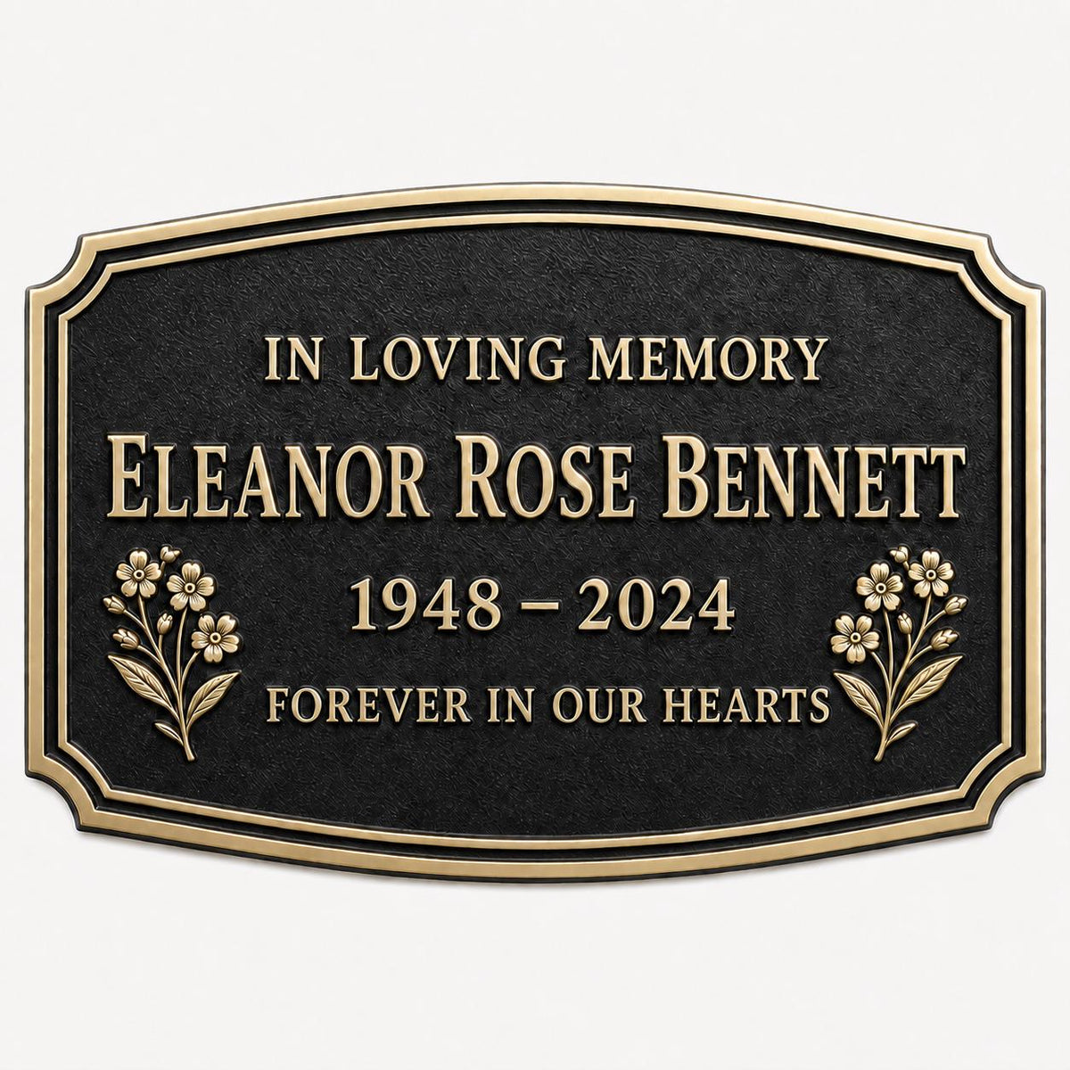 Personalised Remembrance Plaque, Memorial Sign with Floral Detail and Antique Brass Finish