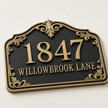 Personalised House Number Sign | Antique Brass Address Plaque | Custom Street/Family Name Board