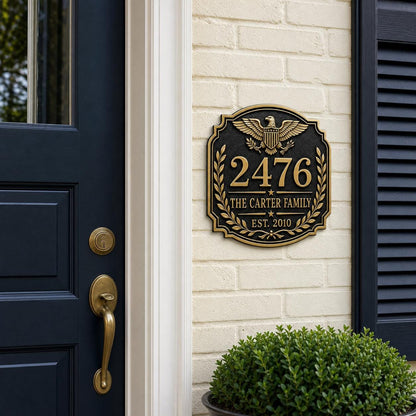 Personalised House Number Sign | Antique Brass Address Plaque | Custom Street/Family Name Board