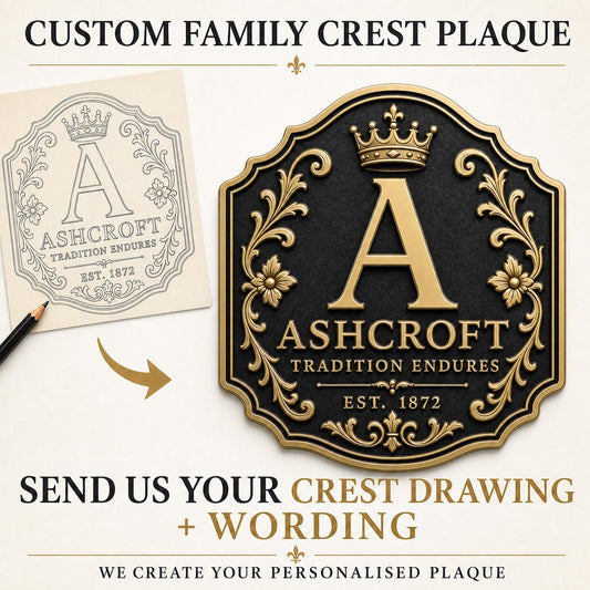 Custom Family Crest Plaque | Personalised Antique Brass Wall Sign