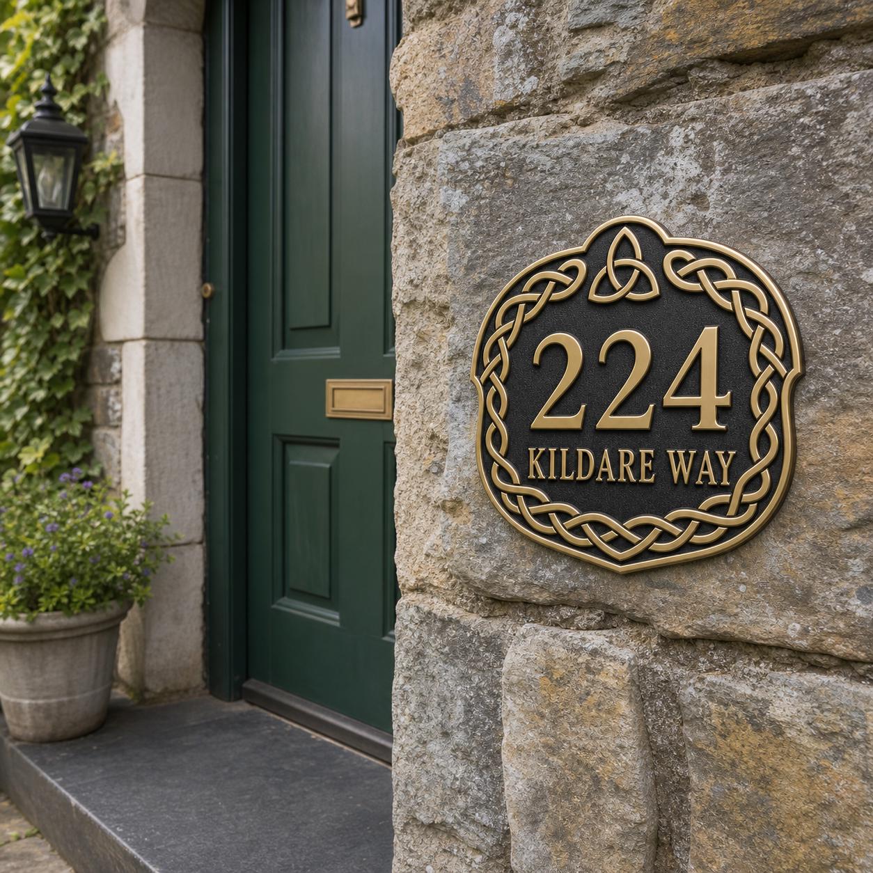 Personalised House Number Sign | Antique Brass Address Plaque | Custom Street/Family Name Board
