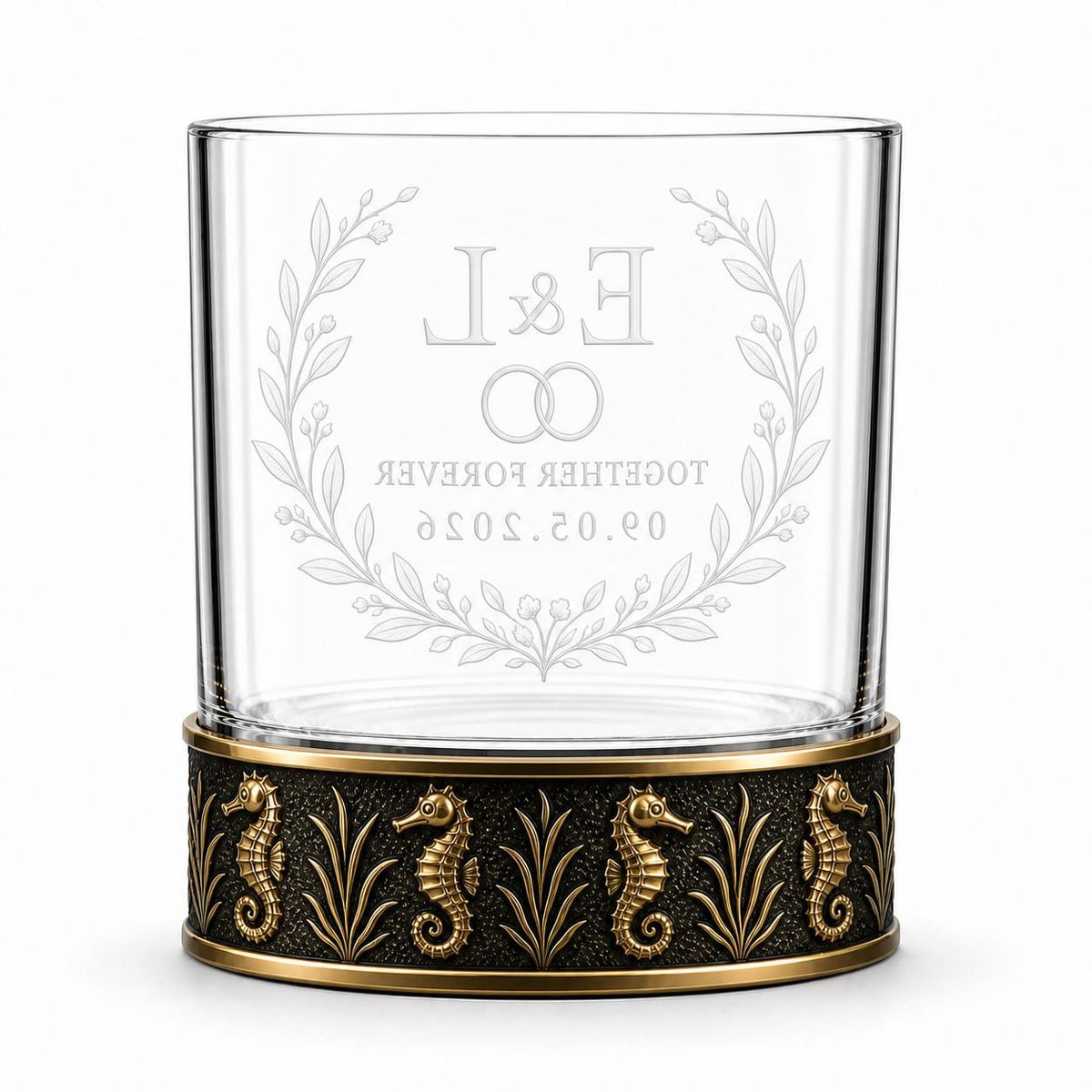 Personalized Seahorse Whiskey Glass – Custom Etched Old Fashioned Glass, 10 oz