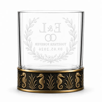 Personalized Seahorse Whiskey Glass – Custom Etched Old Fashioned Glass, 10 oz