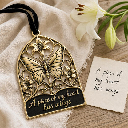 Large Personalized Butterfly Memorial Ornament | Antique Brass Christmas Decor