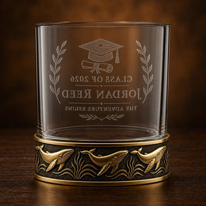 Personalized Humpback Whale Whiskey Glass – Custom Etched Old Fashioned Glass, 10 oz