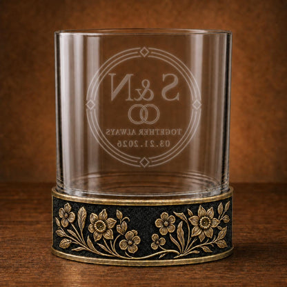 Personalized Birth Flower Whiskey Glass – Violet and Daffodil, 10 oz