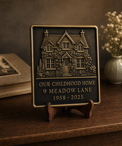 Personalised House Portrait Plaque, Custom Building Relief, Antique Brass Home Keepsake