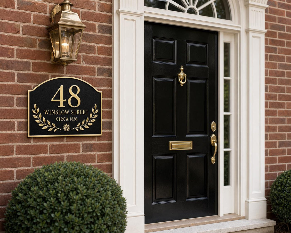 Personalised Antique Brass Address Plaque | Custom House Number Sign
