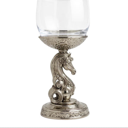 Set of 4 - Knight Wine Glasses | Chess Inspired Decorative Drinkware | Statement Barware | Antique, Gold or Silver Finish