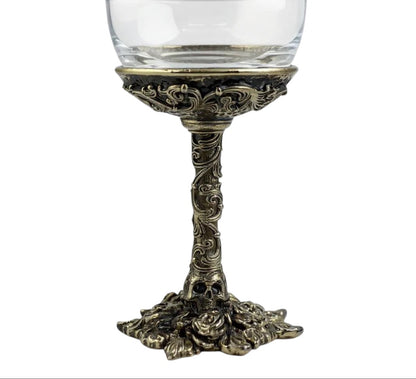 Set of 4 - Gothic Skull & Roses Wine Glasses | Decorative Drinkware | Statement Barware | Antique Finish