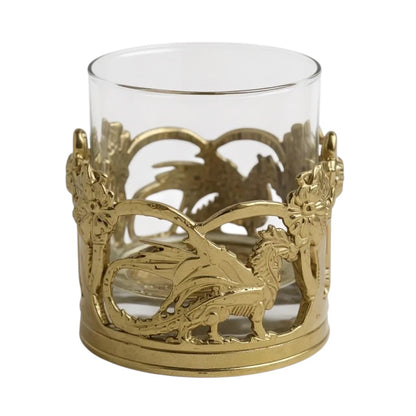 Set of 4 - Crown Dragon Whisky Glasses | Juice Glasses | Drinkware | Statement Barware | Gold, Silver or Antique Finish