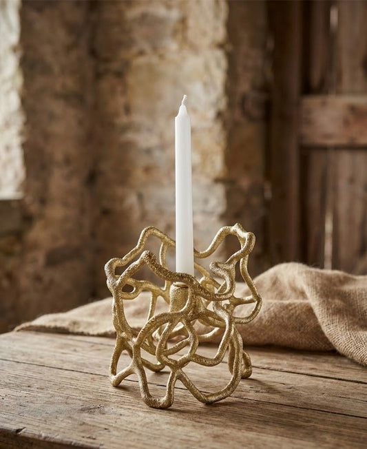 Organic Abstract Candle Holder - Electro-formed Sculptural Taper Candle Stand | Gold, Silver or Antique Finish